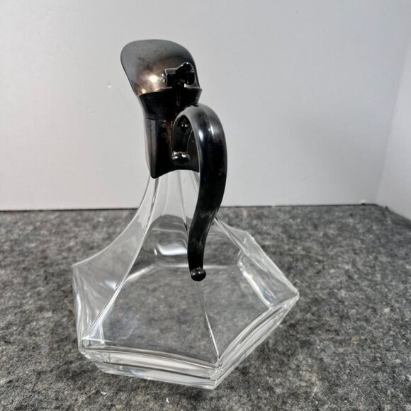 VTG RCR Royal Crystal Rock Hexagonal Decanter Patina Silver Handle & Spout - Picture 4 of 16